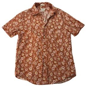 J Crew 100's 2-Ply Yarns Mens Small Classic Fit Short Sleeve Floral Orange Shirt